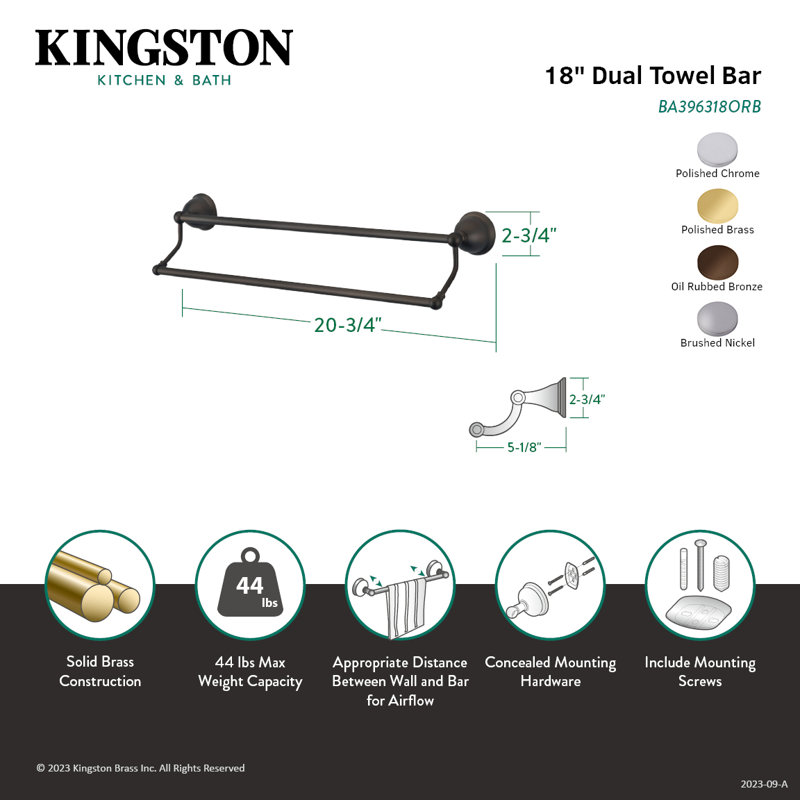 Kingston Brass 18-Inch Polished Chrome Dual Towel Bar