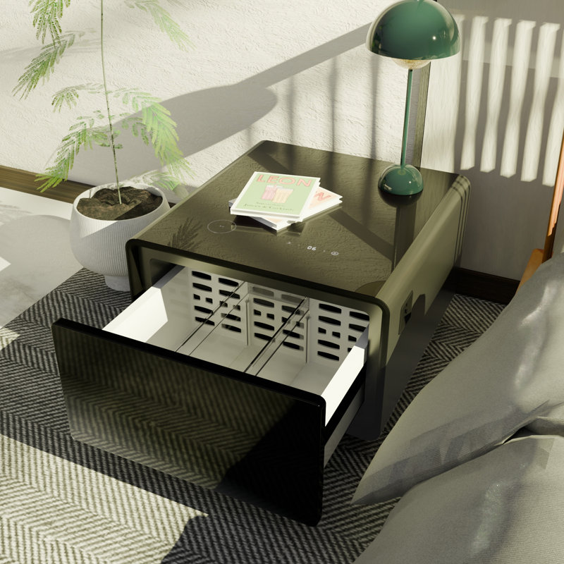 Modern Smart Side Table With Built-In Fridge, Black
