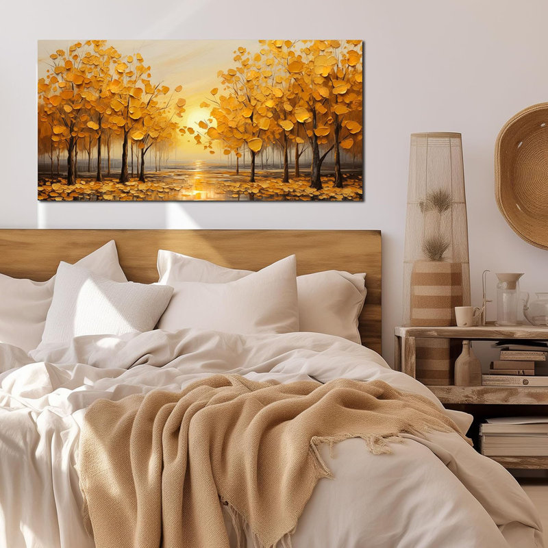 Décoration murale arbre jaune pour le salon, salle à manger, décoration murale 20 x 40 po