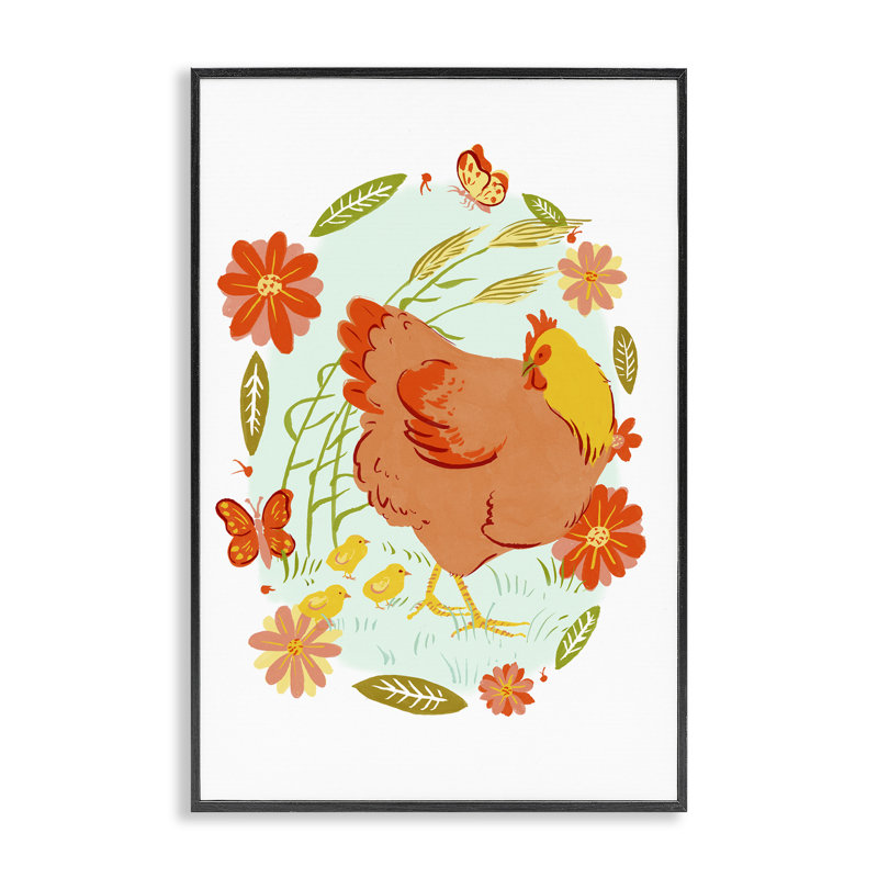 «Hen & Chicks Circular Florals», estampe numérique, design par Hannah Moren, H 18 po x l 12 po, Giclée encadrée noir minuit
