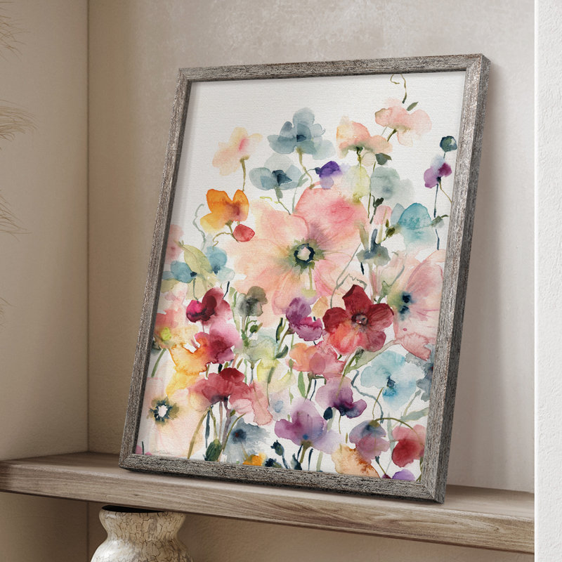 «Poppies and Sweetpeas», reproduction encadrée - bois massif, H 21 po x l 17 po