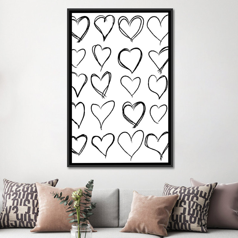 «Hearts», reproduction sur toile, H 26 po x l 18 po x P 1,5 po, Toile avec cadre noir, Pas de tapis