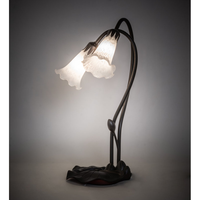 Meyda 16" White Pond Lily 2-Light Mahogany Bronze Accent Lamp