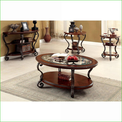 Table basse traditionnelle en cerisier brun avec tablette ouverte Pieds ornés en métal pour le salon