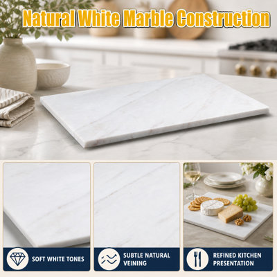 Creative Home Natural Off-White Marble Rectangular Pastry Board Cheese Board Serving Tray for Appetizers Bread Snacks, 12 x 18 Inch