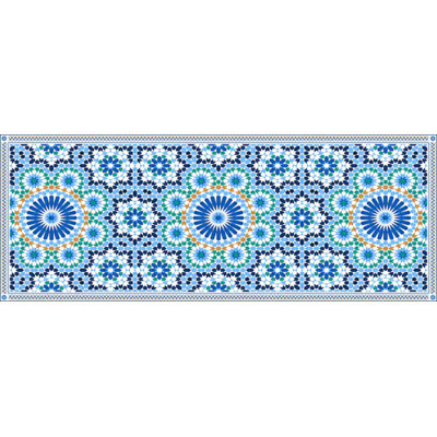Blue Green Gold Moroccan Zellige Medallion Star Geometric Tile Repeat Wallpaper