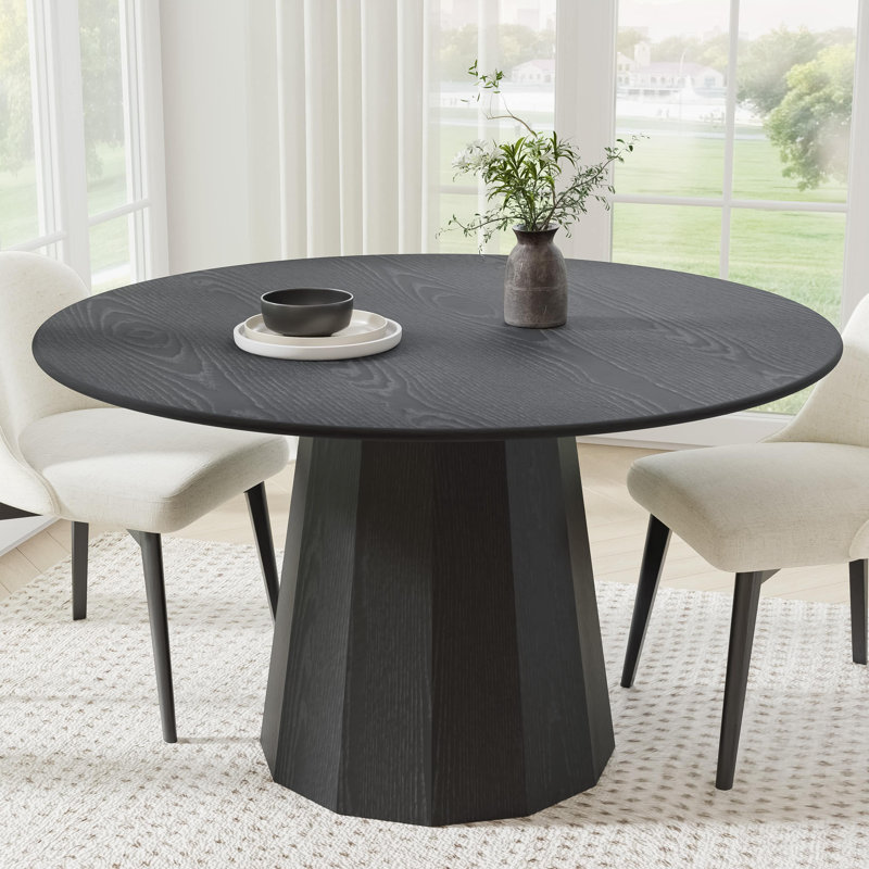 Table de salle à manger en bois massif, H 30 po x L 52 po x l 52 po, Noir, noir, noir, noir
