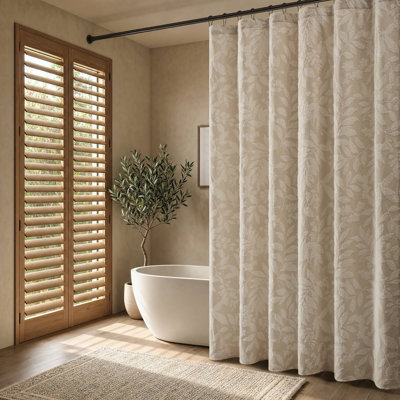 Harbor House Solace Leaf Beige Cotton Blend 1-piece 72x72" Cotton Blend Botanical Jacquard Shower Curtain