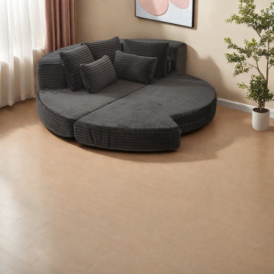 Corduroy Sofa Bed With Adjustable Neck Pillow, Black Semi-circular Design