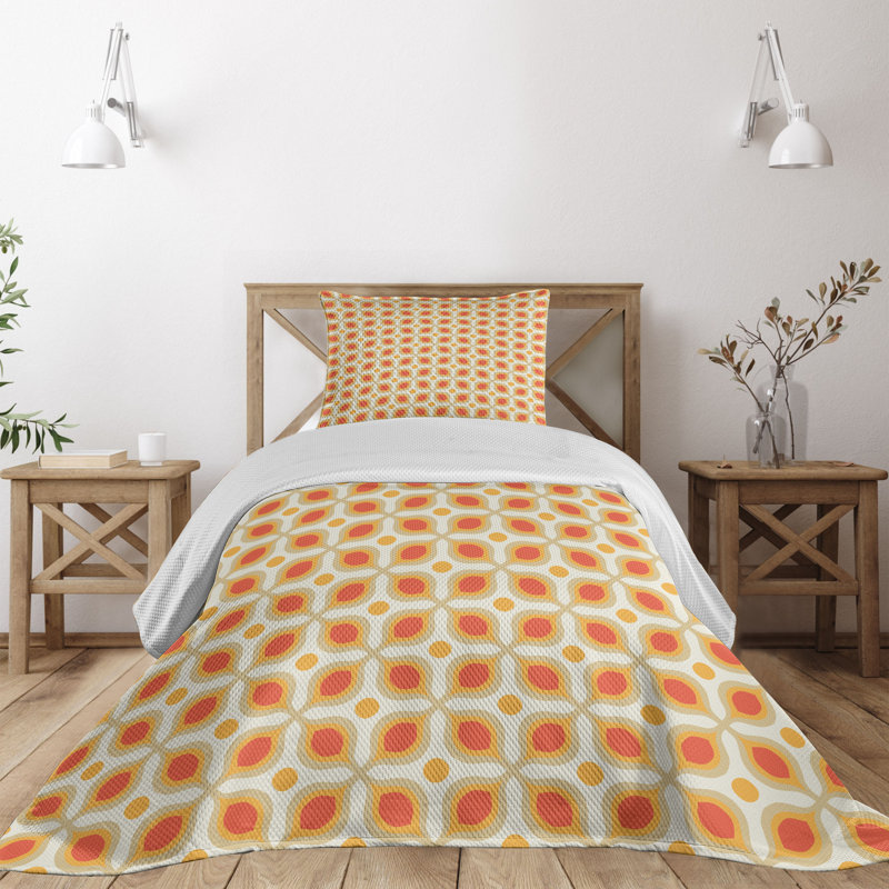 King Size White and Orange Quilted Bedspread Set
