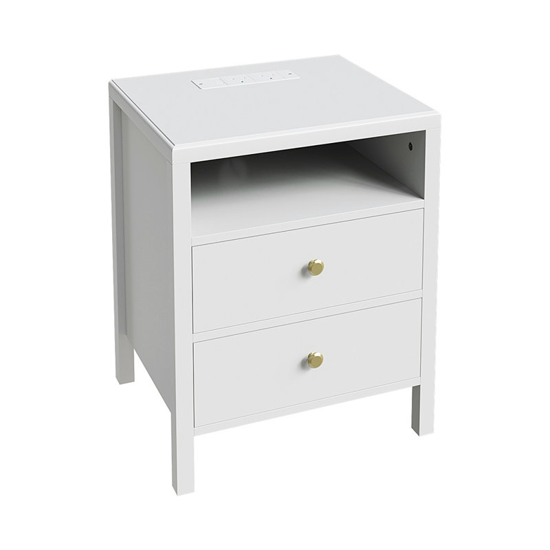 48cm W Solid + Manufactured Wood Bedside Table, White