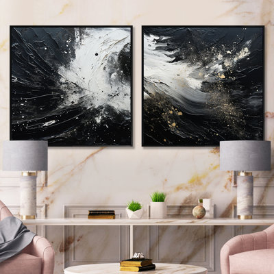 Northern Harmony Black Harmony - ensemble de 2 collages carrés de paysages abstraits
