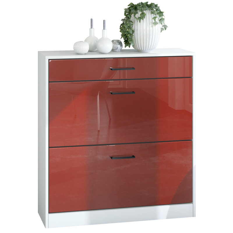 Swerve 16 Pair Flip Down Shoe Storage, Bordeaux High Gloss