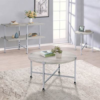 White Oak And Chrome Sofa Table With 1 Shelf