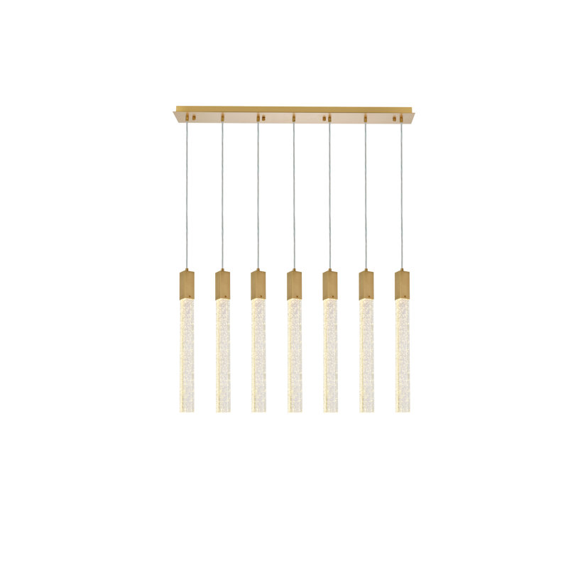 Luminaire suspendu rectangulaire à 7 lumières pour îlot de cuisine Aliha, Or satiné