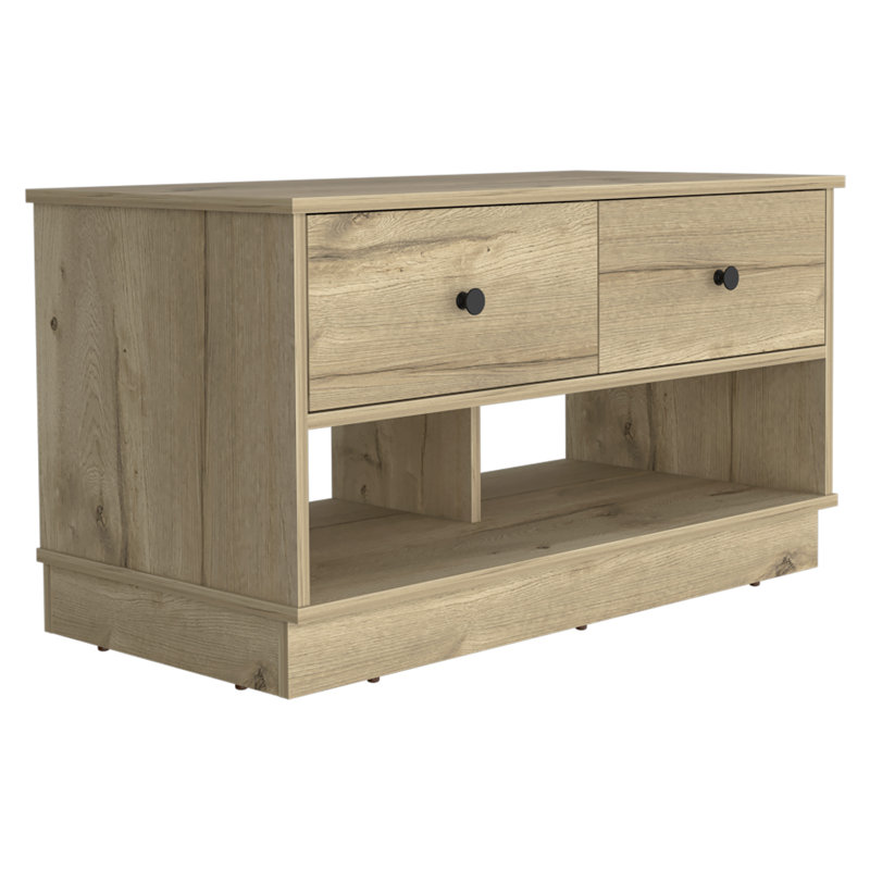 Table de chevet et range-chaussures avec deux tiroirs et deux rangements à chaussures ouverts Hamilton, Chêne clair, Beige