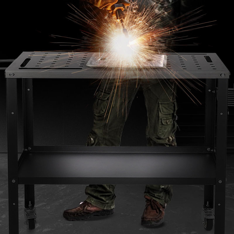 Welding Table, Portable Welding Workbench With Dual Storage Panels