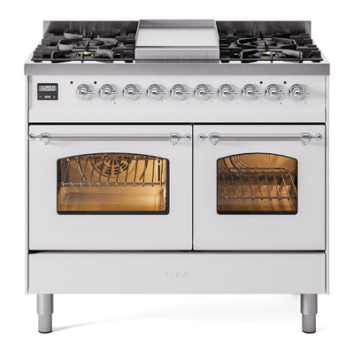 ILVE Nostalgie II Series 40 inch Dual Fuel Range with 6 Sealed Burners, Griddle (Glass Door)