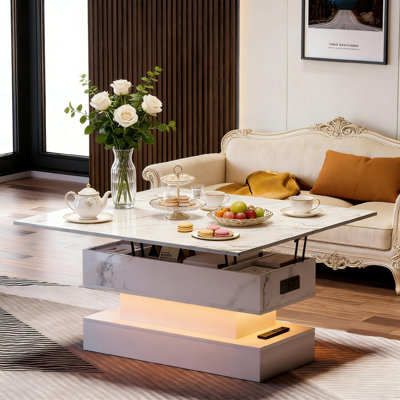 Lift‑Top Coffee Table with RGB LED & Charging Ports