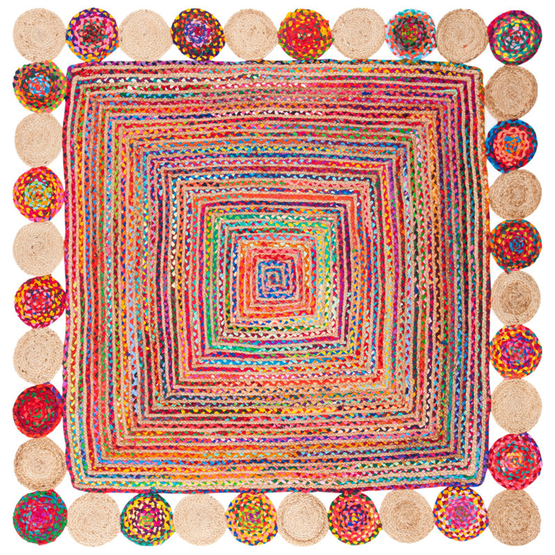 Tapis rouge tissé à la main Herzig, Carré 6 pi