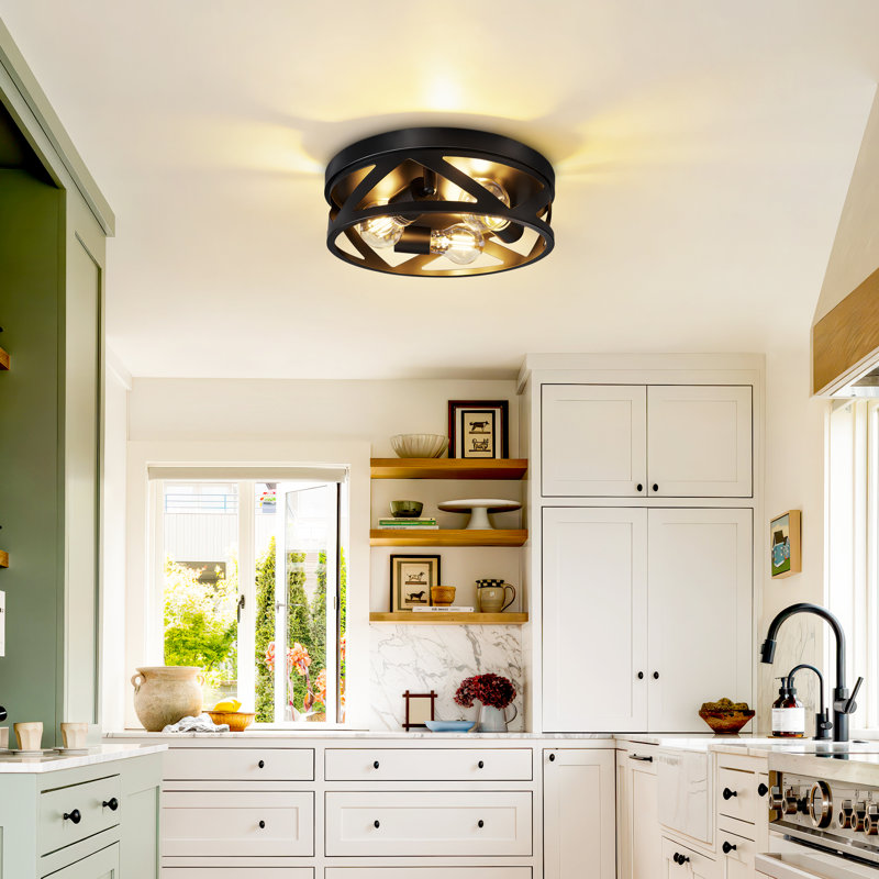 1-pack Modern Geometric Crisscross Black Metal 3-light Flush Mount Ceiling Light(bulb Not Included)