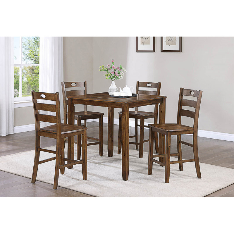 Ensemble de salle à manger 5 pièces à hauteur de comptoir décontracté avec table carrée et chaises d'appoint, finition brune pour une décoration intérieure élégante