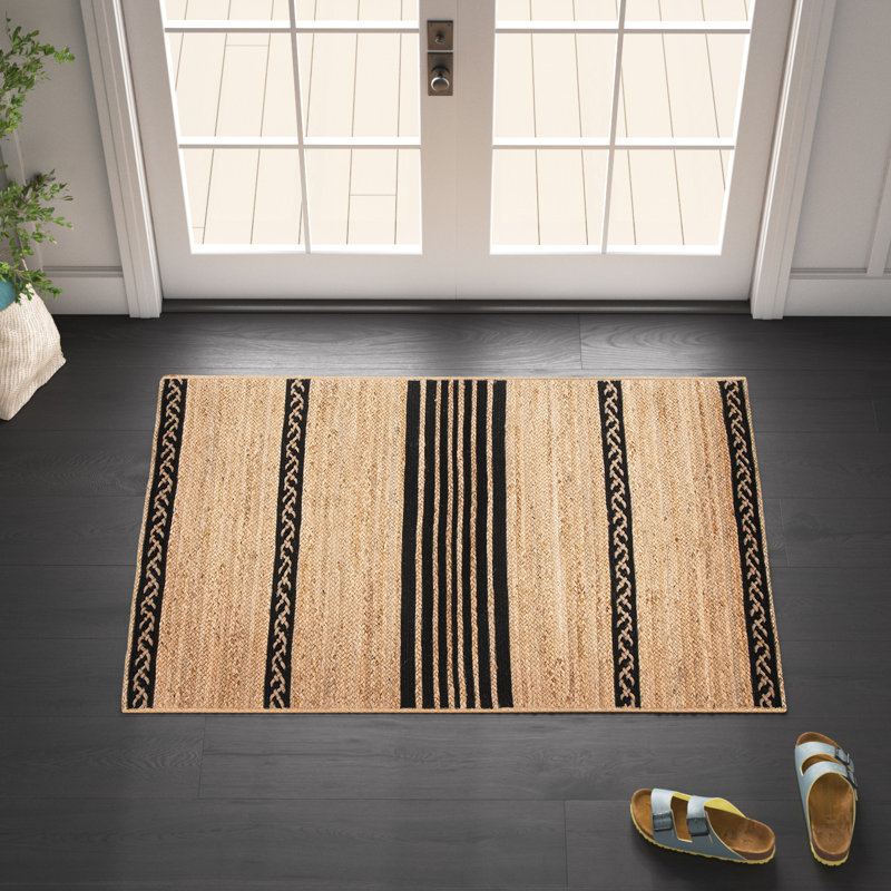 Tapis brun / noir tissé à la main à rayures Margate, Rectangle 4 pi x 6 pi