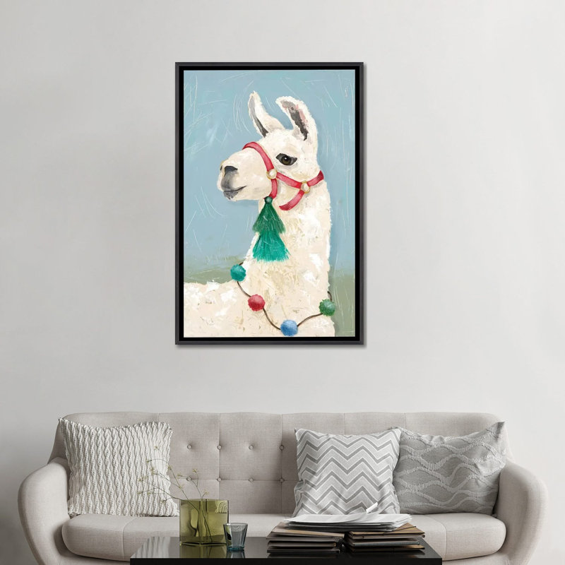 «Painted Llama I» par Jade Reynolds - reproduction, H 48 po x l 32 po x P 1,5 po, Toile encadrée noir délavé, Aucun mat