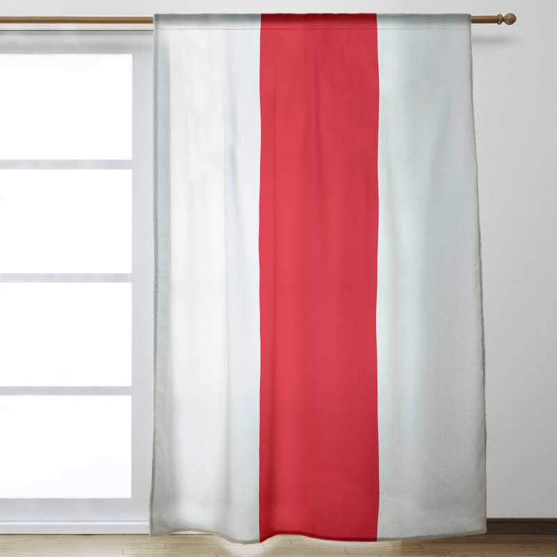 New York Big Sateen Room Darkening Curtain Single Panel, 53" W x 87" L, White/Red/White