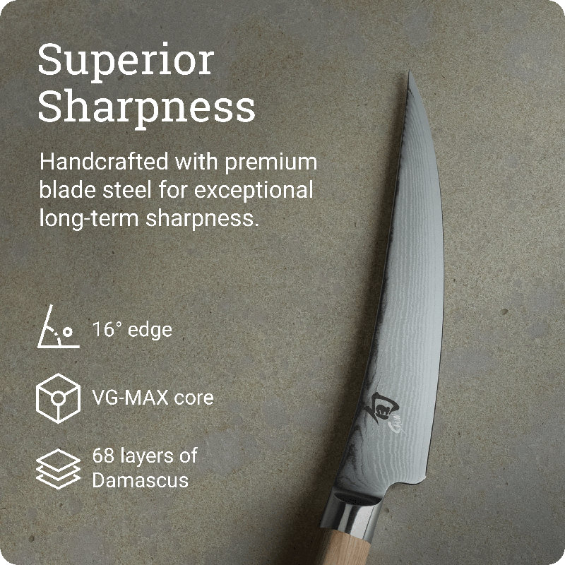 Shun Classic Blonde 6" Boning & Fillet Knife, Handcrafted Japanese Curved Knife, VG-MAX Core with Damascus Stainless Steel Cladding, Pakkawood Handle, Meat & Fish Tool for Professional and Home Chefs