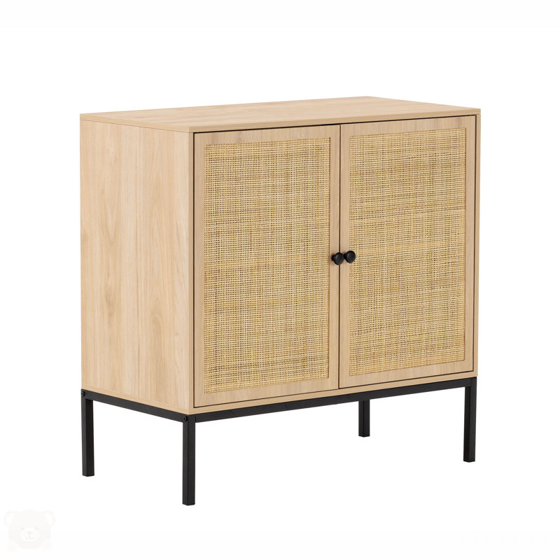 Set Of 2 Console Table, Side Table With Rattan Door