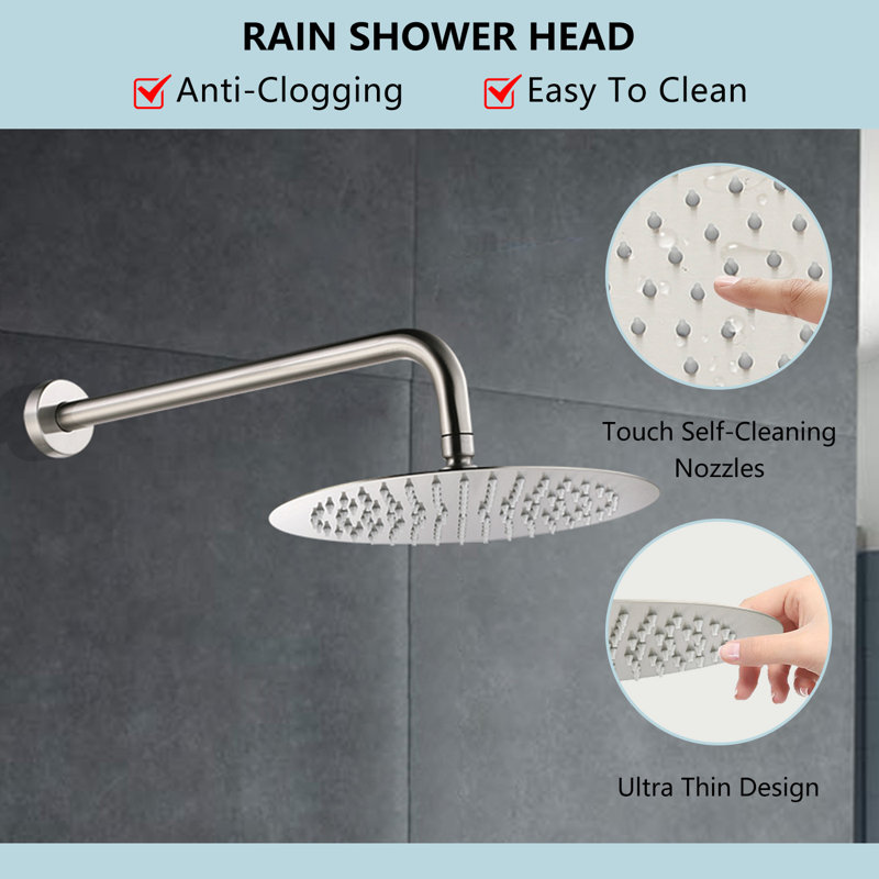 Brushed Nickel Brass Shower System With Rough-in Valve