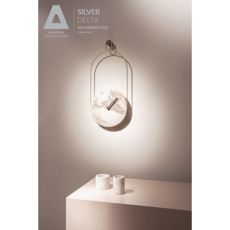 Eslabon Marble Wall Clock, Calacatta Marble/Brass