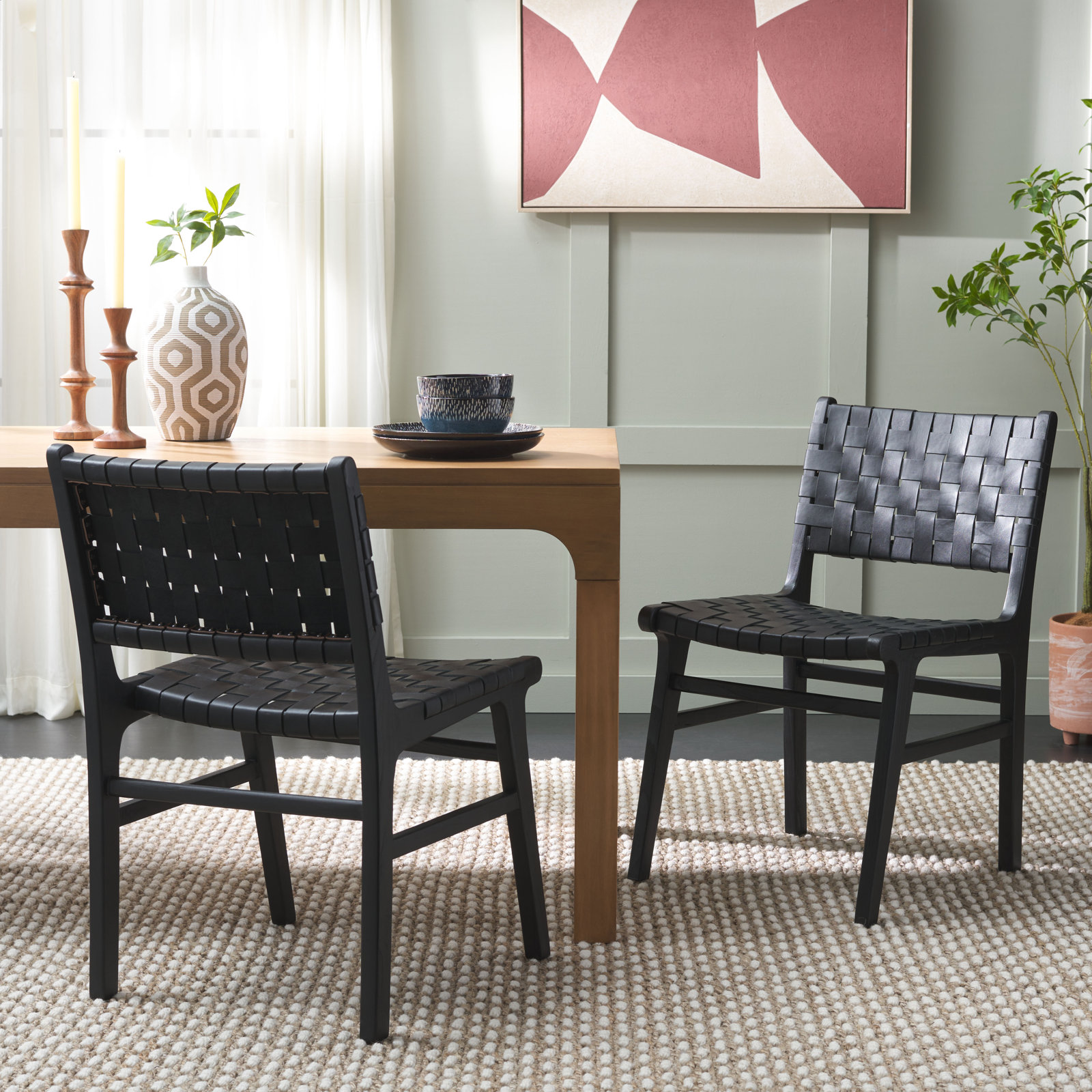 Alston Genuine Leather Dining Chair, Black/Black