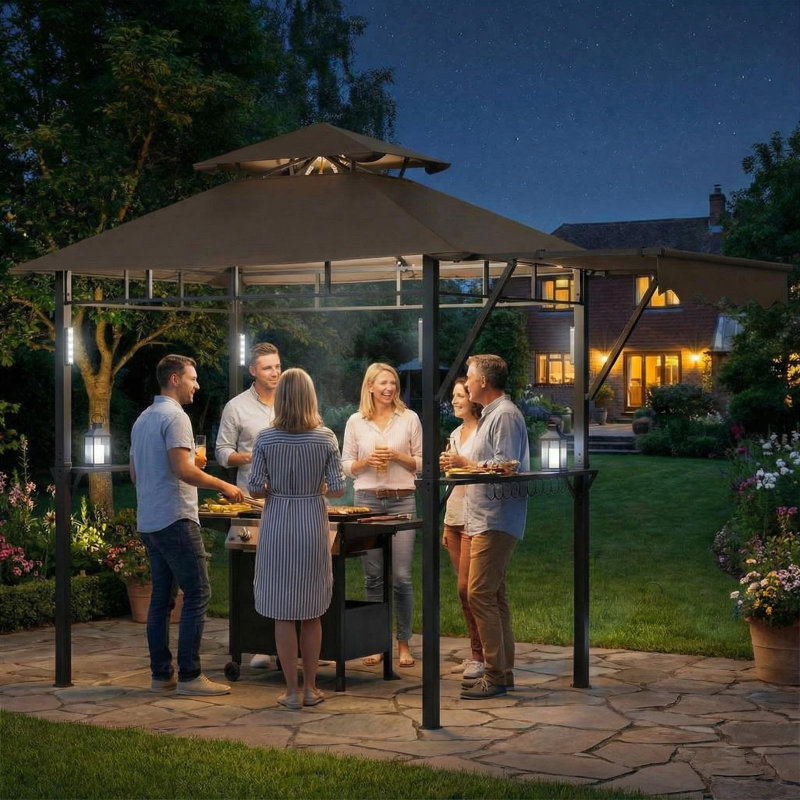 Pavillon de jardin robuste pour barbecue extérieur, Marron foncé