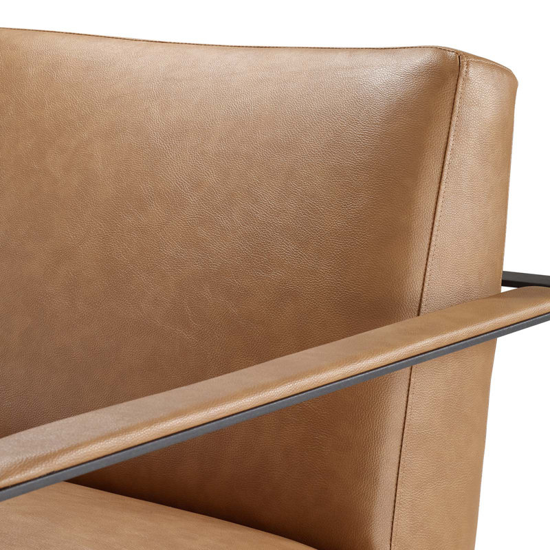 Tan Faux Leather Barrel Accent Chair with Metal Frame