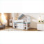 Lit mezzanine double en bois massif avec rangement inspiré de la maison avec rangement intégré sous le lit, blanc éclatant