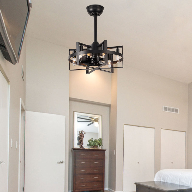 Notchietown 18" Industrial Reversible Ceiling Fan with 6 Lights and Remote, DC Motor 6 Speeds Ceiling Fan, Matte Black
