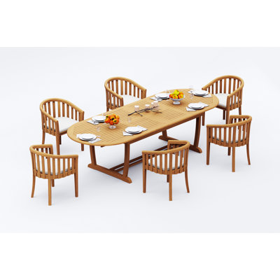 11 Pcs Grade-A Teak Wood Dining Set: 118" Double Extension Mas Oval Trestle Leg Table And 10 Lenong Arm Chairs #11LN2710