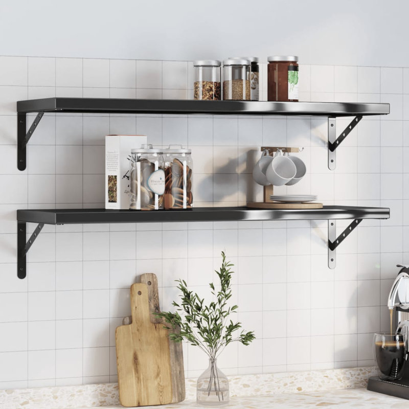 Antavion Stainless Steel Bracket Shelf, Black, 3cm H x 100cm W x 30cm
