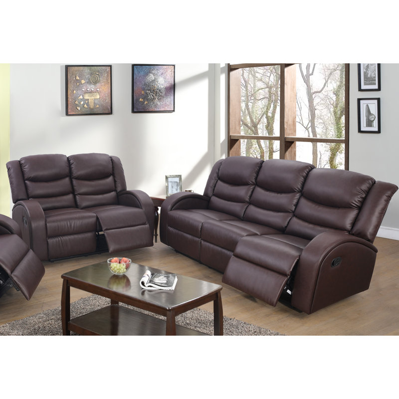 Ensemble de salon inclinable en similicuir Mcpeak, Similicuir brun
