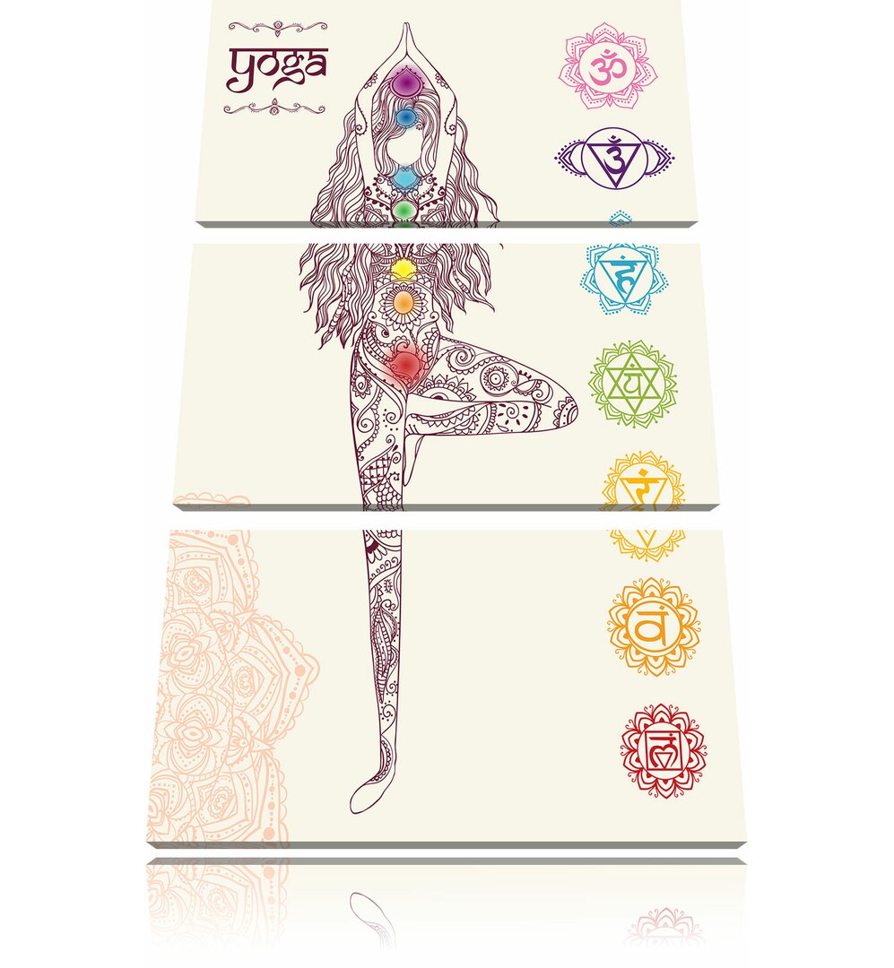 3-tlg. Leinwandbilder-Set Yogafigur in der Tree Pose, Grafikdruck