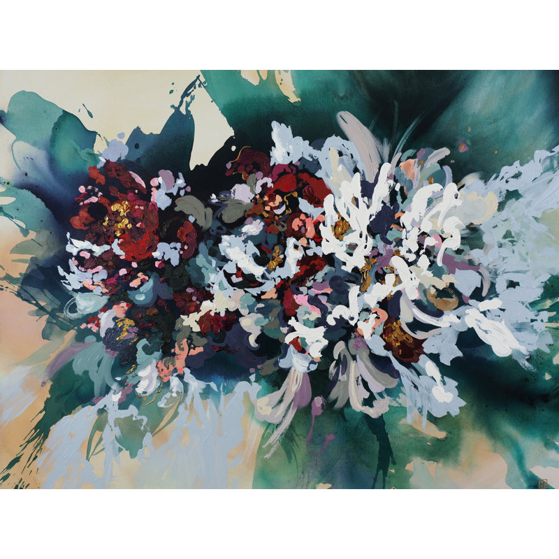 Fleurs sauvages par Novi Lim - Peinture, Papier avec cadre noir, H 25,25 po x l 31,25 po