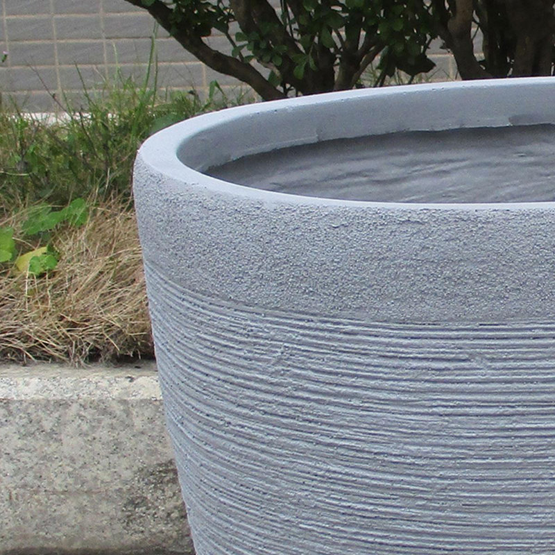 Ribbed Fibreglass Plant Pot, Stone Grey, 41cm H x 44cm W x 44cm D
