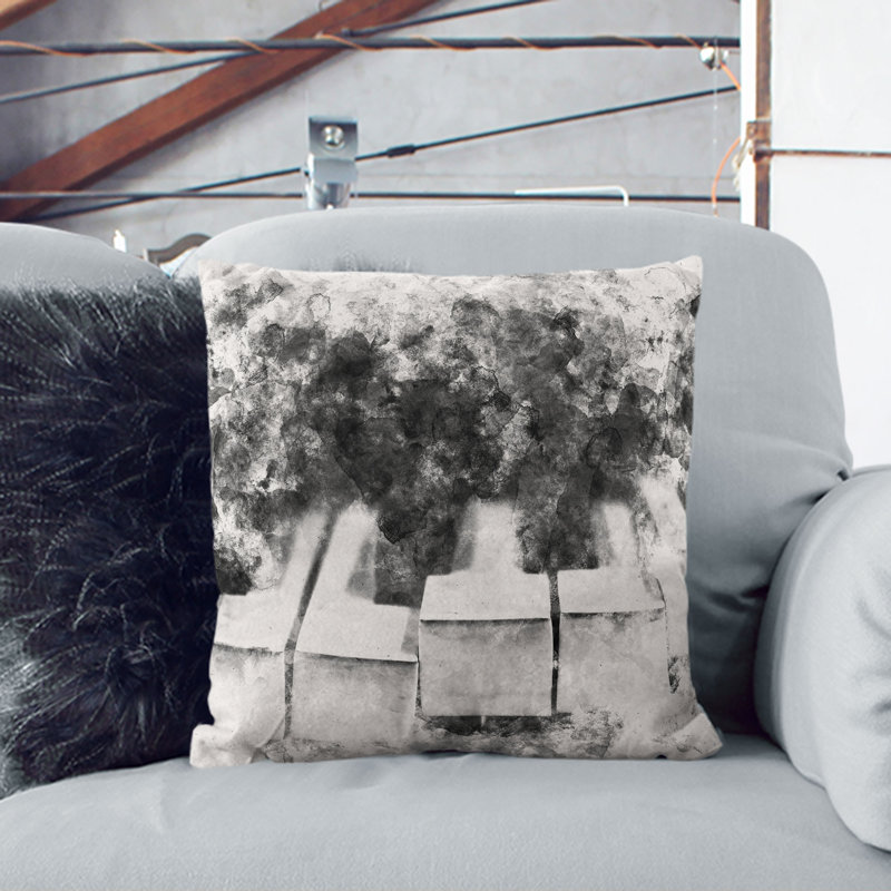 Broken Piano Keys Abstract Cushion with Filling, 40cm H x 40cm W x 15cm D, Black