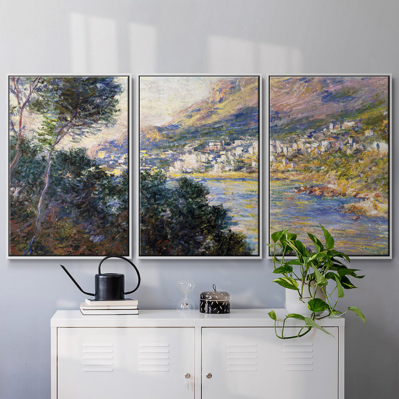 Monte Carlo vu de Roquebrune, 1884, reproduction sur toile 3 pièces, H 40 po x l 78 po x P 2 po, Blanc