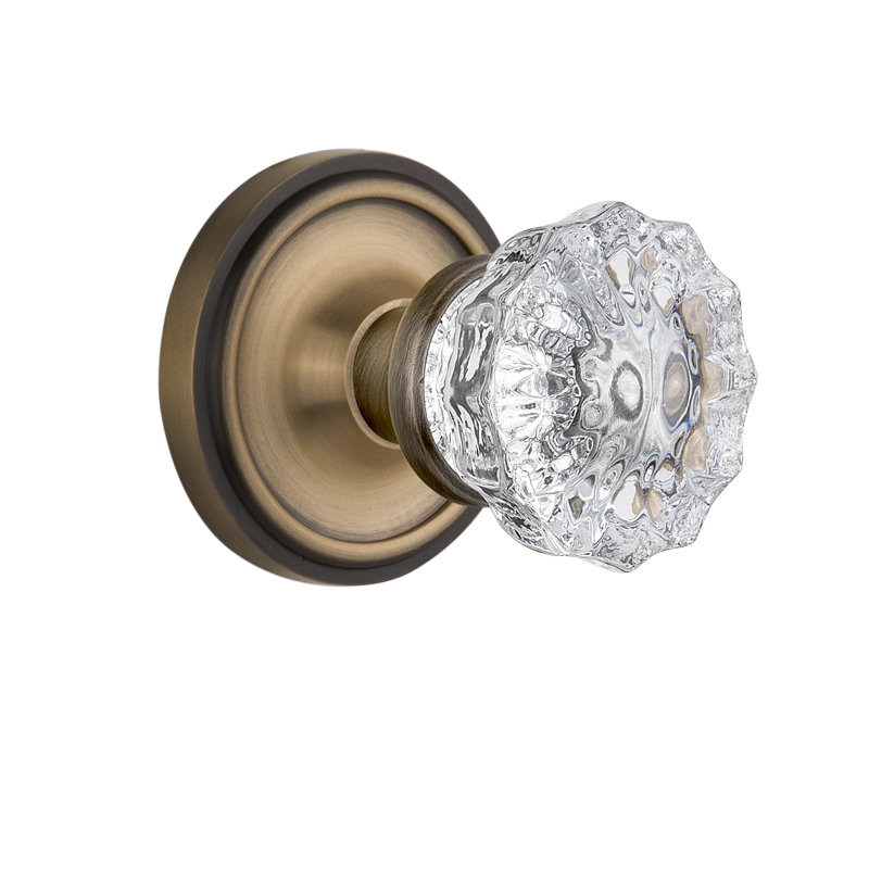 Classic Rosette with Crystal Door Knob, Antique Brass