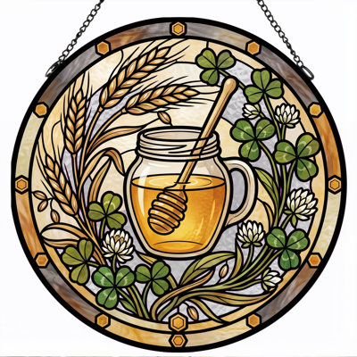 Honey Jar Stained Glass Window Panel，7.8H