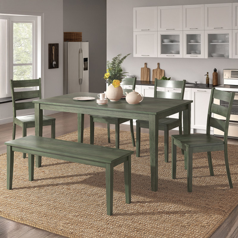 Alexa-Mae 6-Person Solid Wood Four-Leg Dining Set, Antique Sage