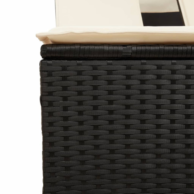 Double Sun Lounger With Canopy And Poly Rattan, Cream White, Black